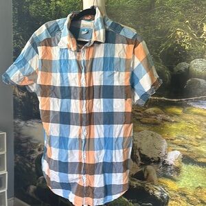 Columbia Blue and Orange Casual Button Down Shirt